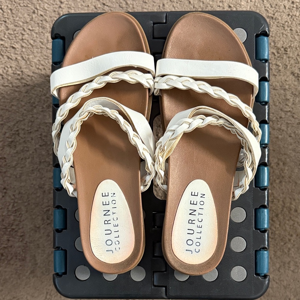 Journee Collection Cream Braided Sandals